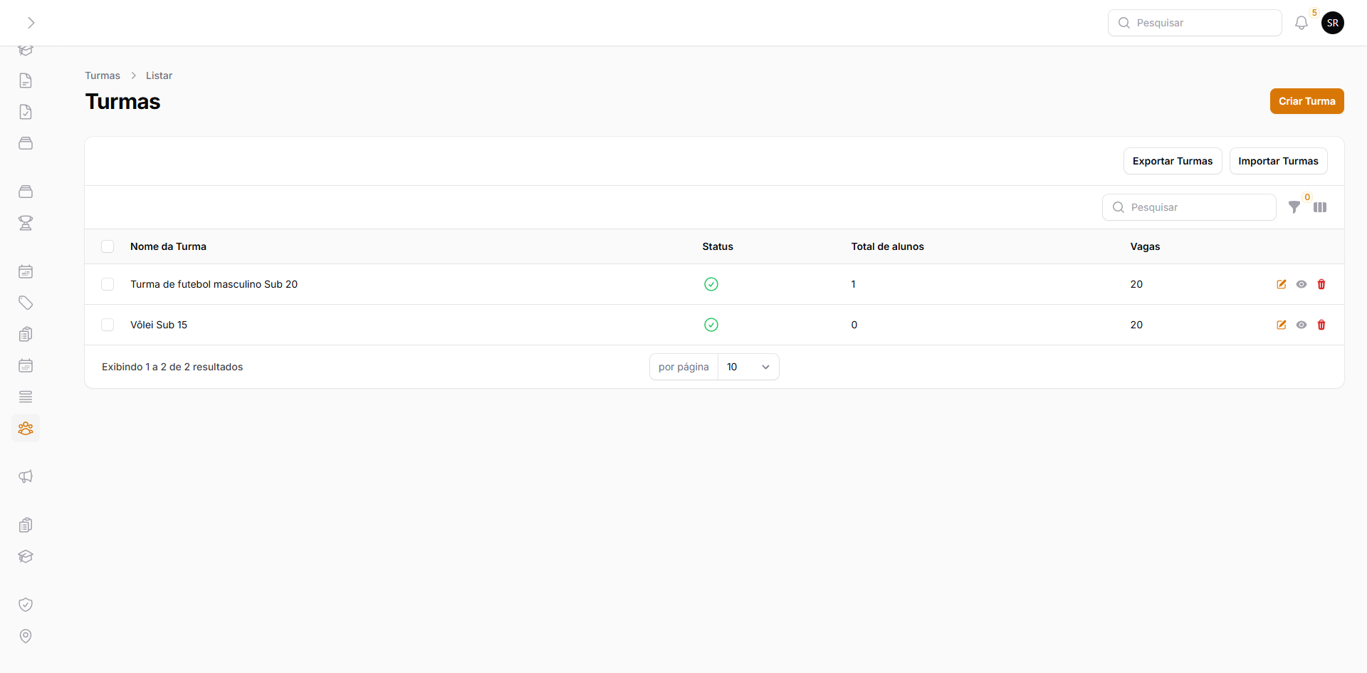 Entendendo o módulo de Turmas