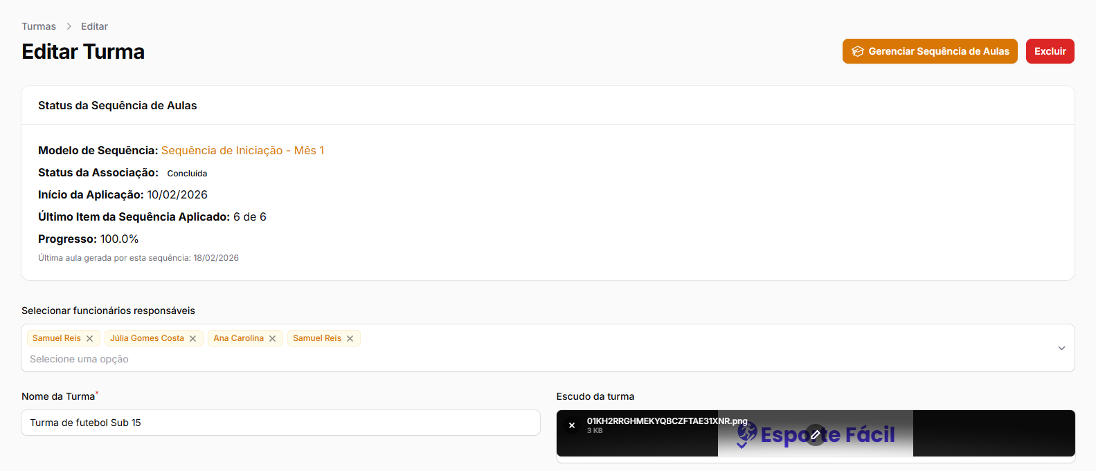 Módulo de Gerenciamento de Sequência de Aulas